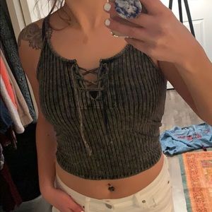 Asphalt Colored Ribbed Cropped AE Tank